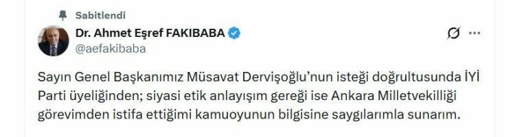 İYİ Partili Fakıbaba'dan istifa kararı