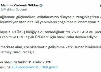 Bakan Göktaş'tan '2026 Yılı Aile ve Çocuk Dostu Yapım ve Dizi Teşvik Ödülleri'ne ilişkin paylaşım