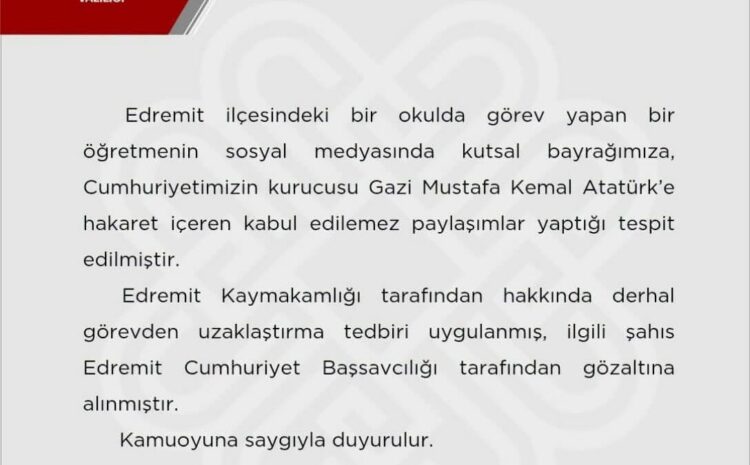 Türk bayrağına ve Atatürk’e hakaret içerikli paylaşımda bulunan öğretmen gözaltına alındı