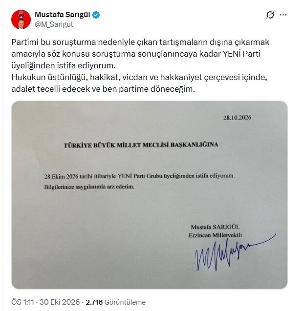 Mustafa Sarıgül, Yeni Parti'den istifa etti