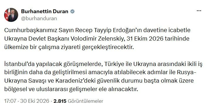 Ukrayna Devlet Başkanı Zelenskiy, Türkiye'ye gelecek