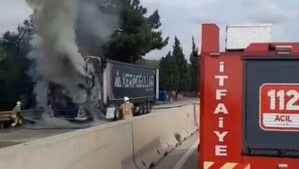Hatay'da seyir halindeyken alev alan TIR yandı