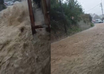 Beykoz’da sağanak sonrası caddeyi su bastı, rögarlar taştı